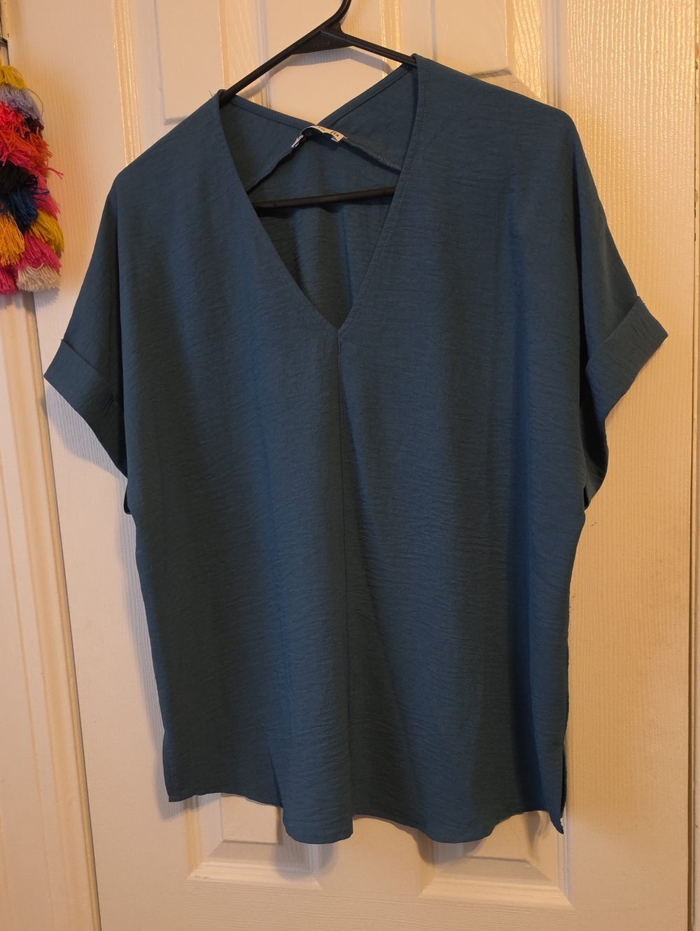 NWOT Staccato Teal Blue V-Neck Relaxed Short Sleeve Tunic